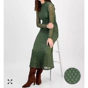 Bardot Ola High Neck Lace Long Sleeve Dress Size M